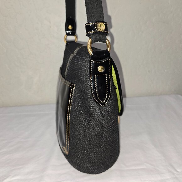 Eric Javits Medium Black Squishee Straw And Patent Leather Flap Crossbody Bag - Picture 7 of 15